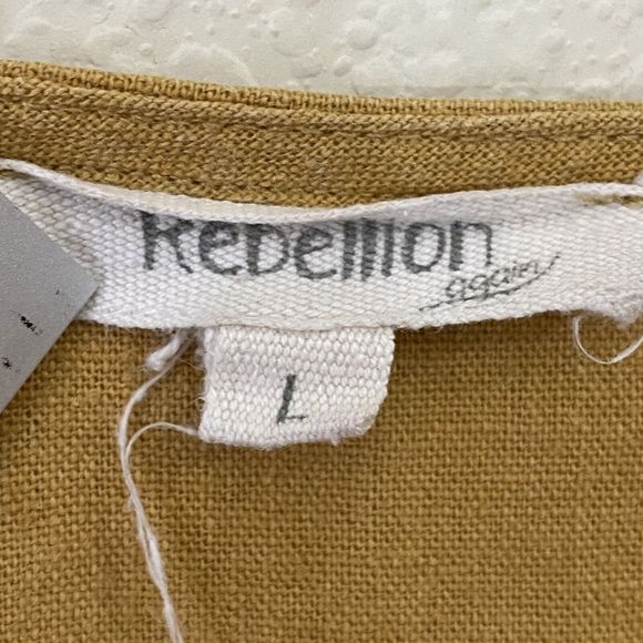 Rebellion Again Dress Womens Large Mustard Linen Blend - Picture 6 of 8